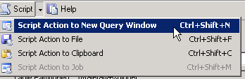 Click “script action to New Query Window”