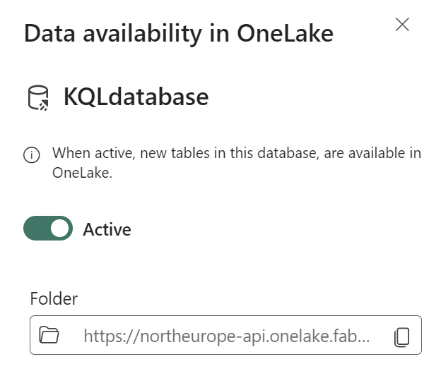 KQL data in OneLake for database