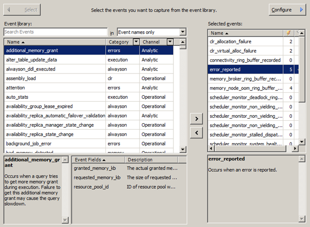 selecting events