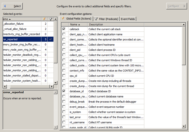 configuring events