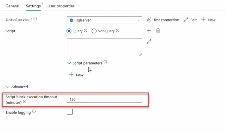 Timeout script in ADF